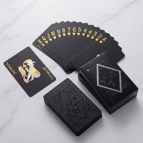 Black gold rose playing cards - black,